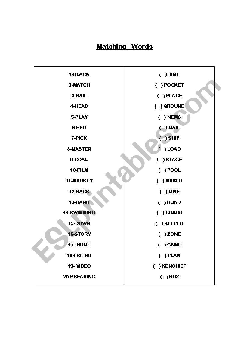 COMPOUND WORDS worksheet