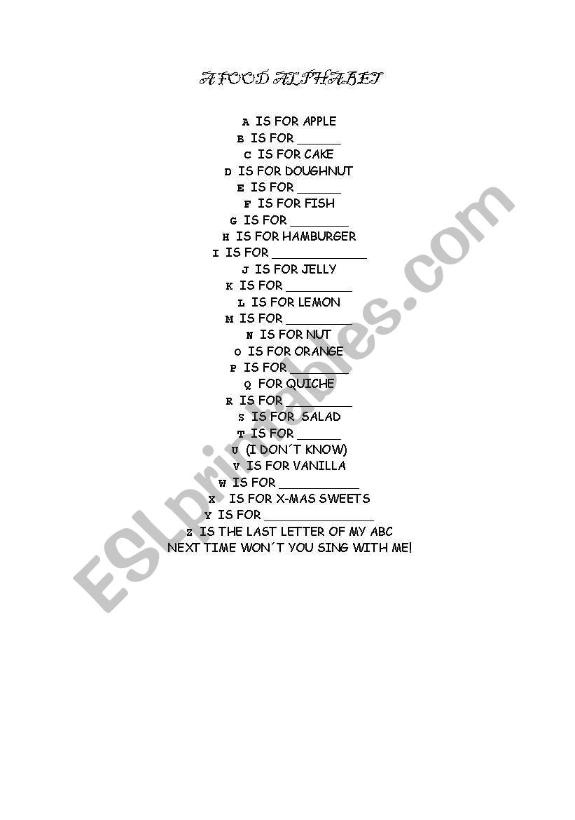 ABC FOOD POEM worksheet