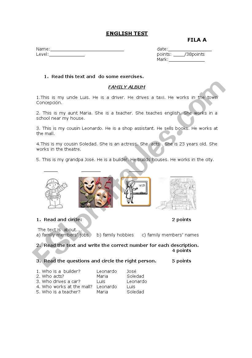 english test worksheet