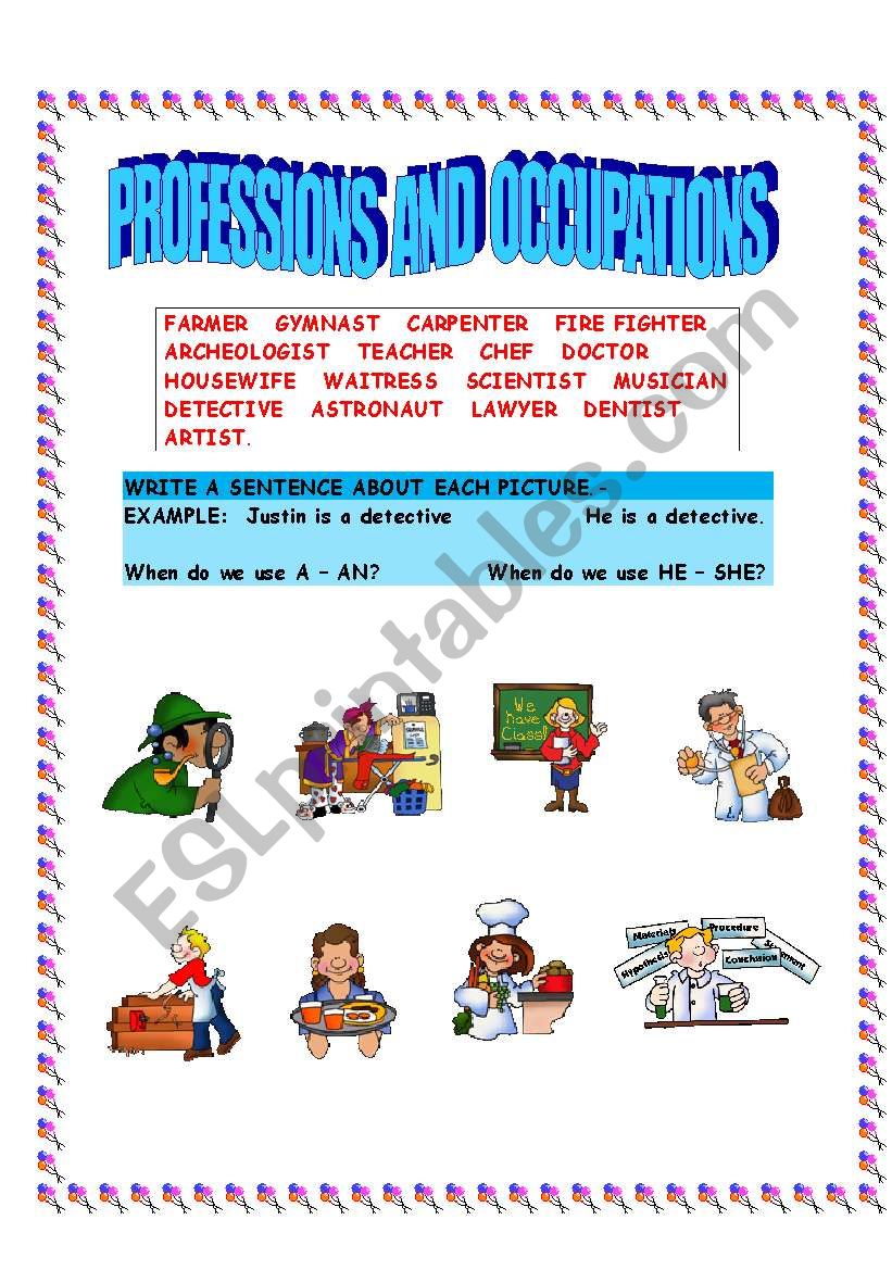 PROFESSIONS AND OCCUPATIONS worksheet