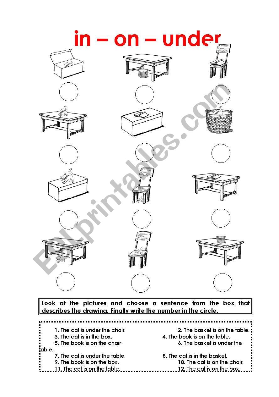 Prepositions in - on - under worksheet