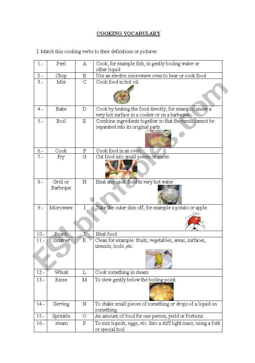 cooking vocabulary worksheet