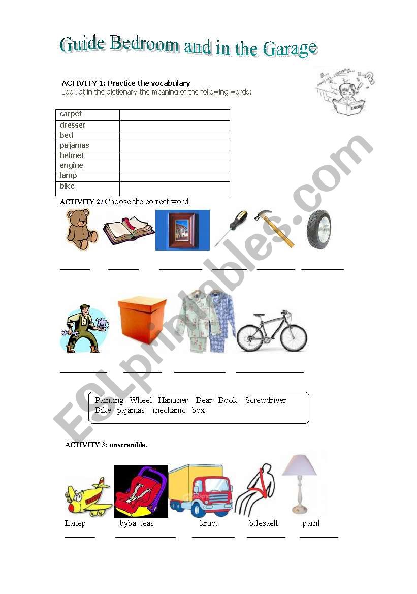 bedroom and the garage worksheet