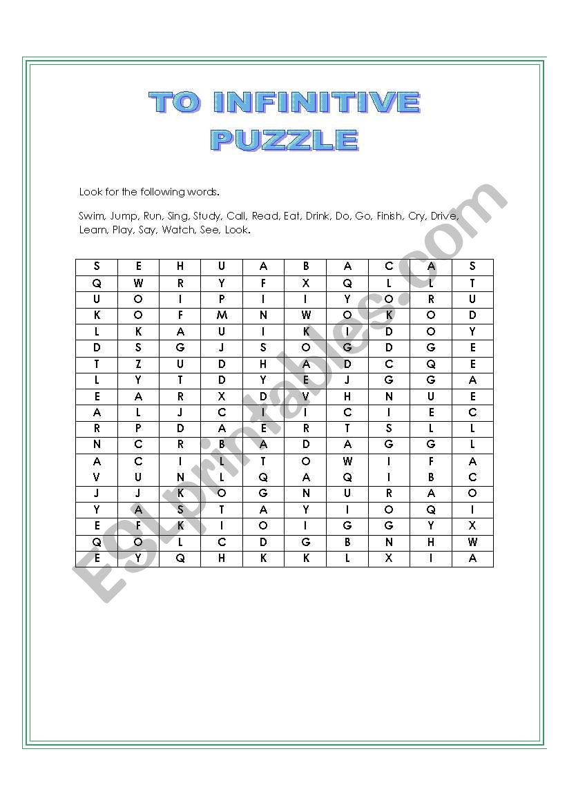 To infinitive puzzle worksheet
