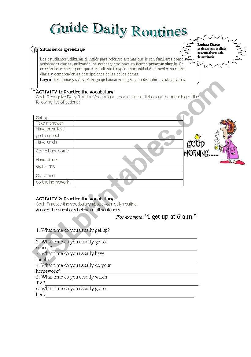 DAILY ROUTINES worksheet