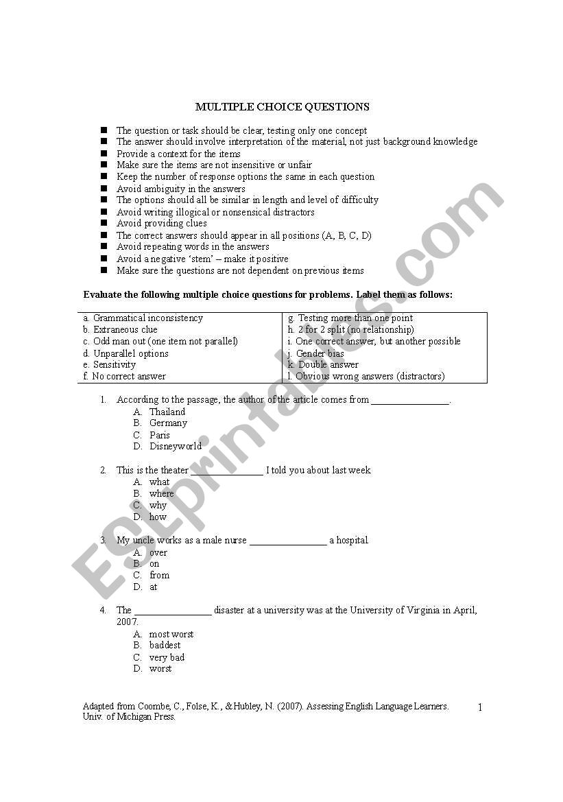 grammar test worksheet