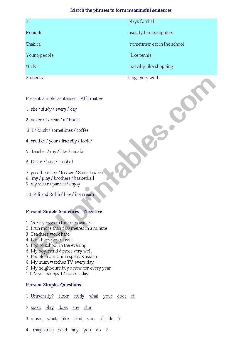 present simple worksheet