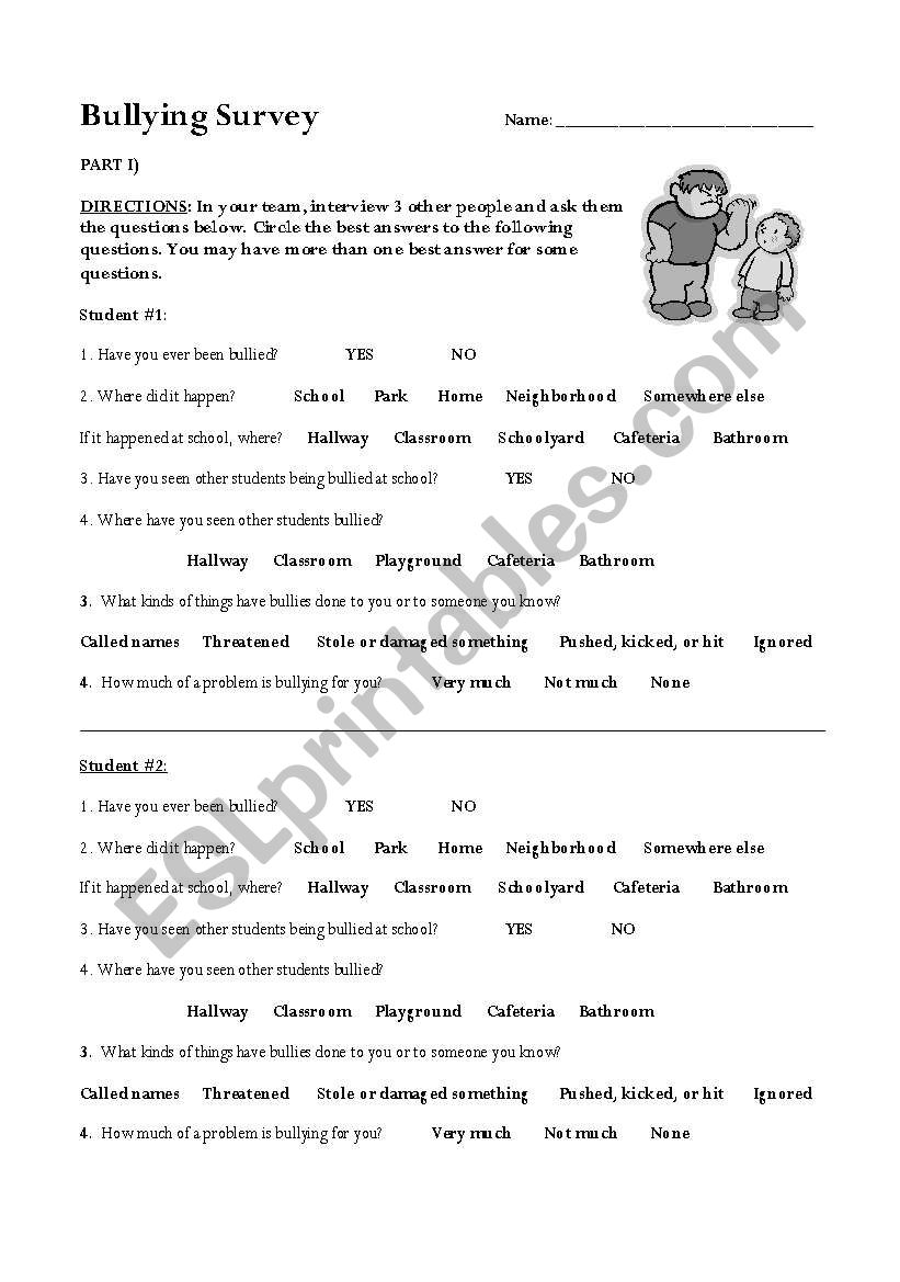 Bullying Survey worksheet