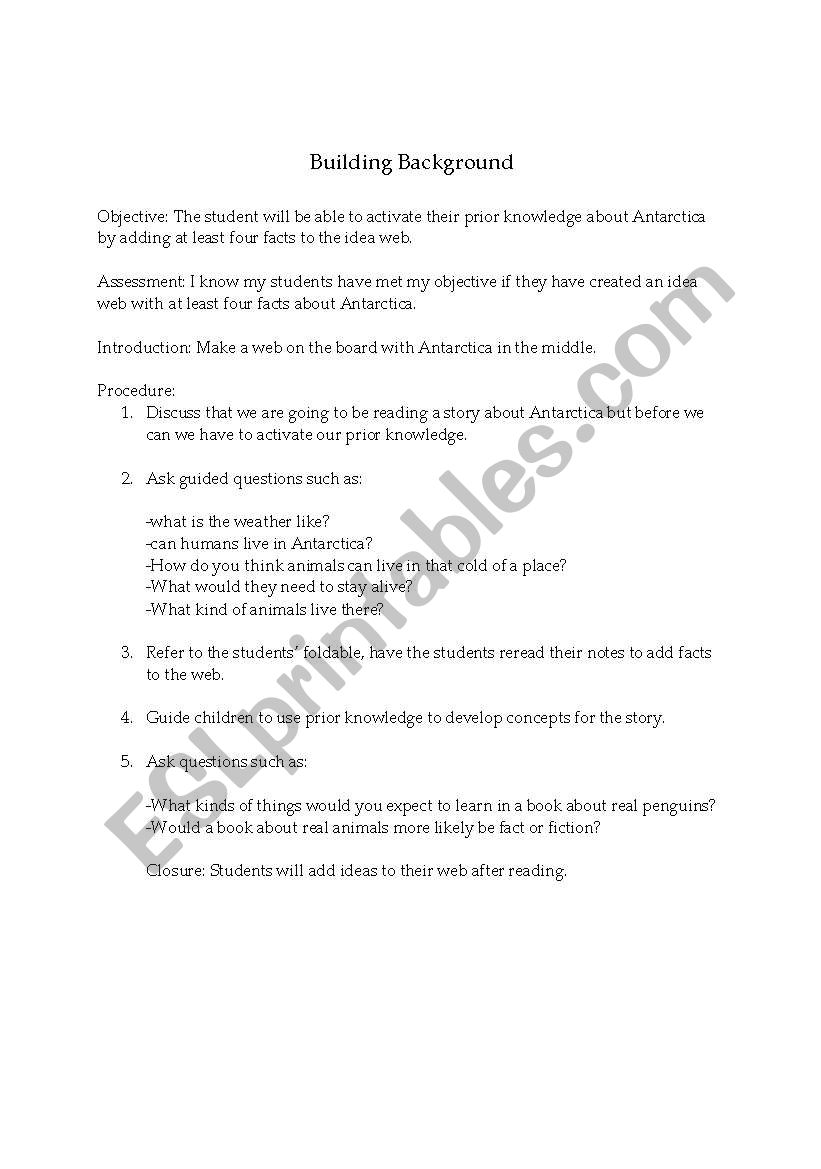 Building Background worksheet