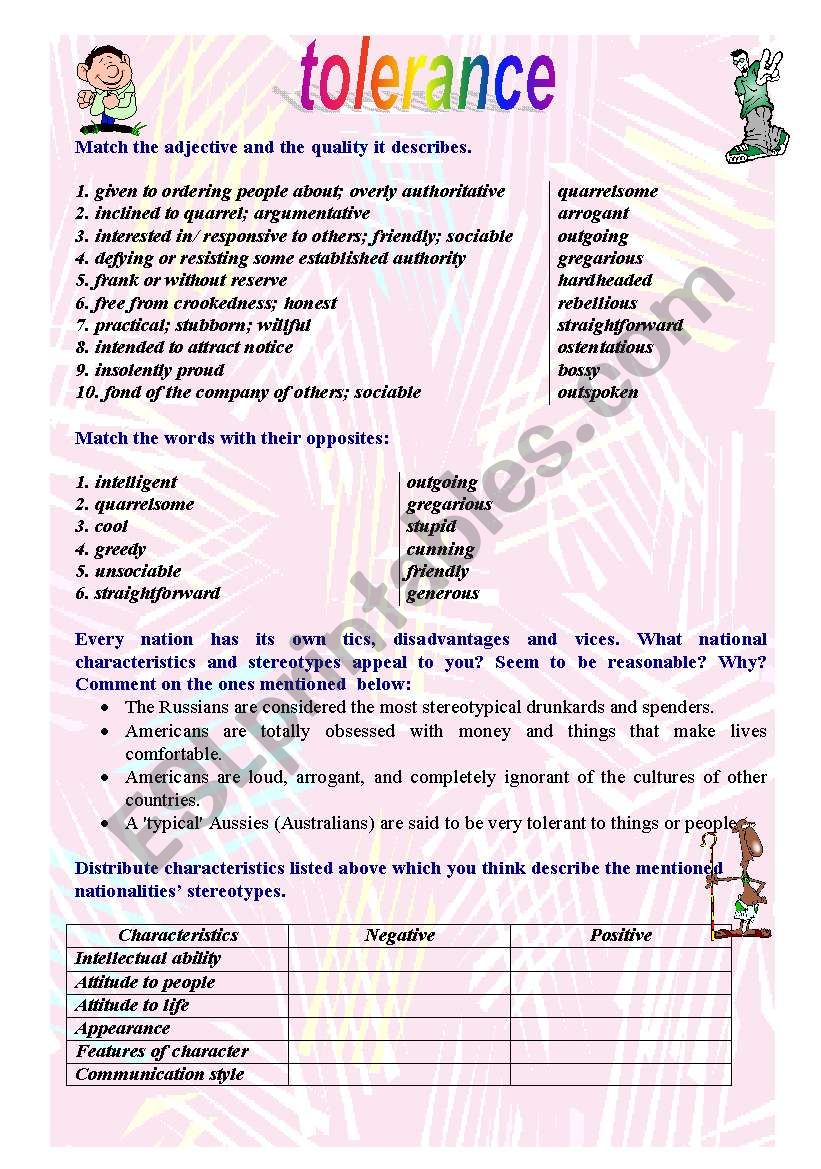 tolerance worksheet