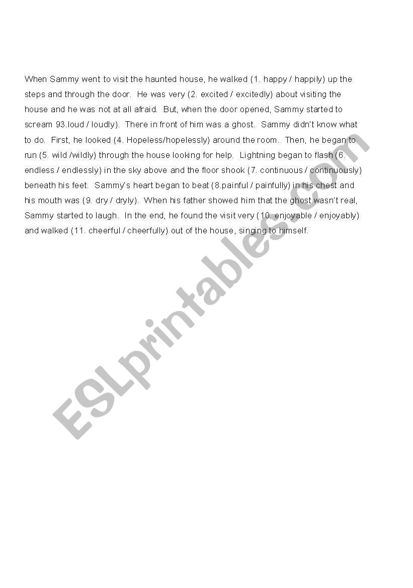 Adjective /adverb worksheet