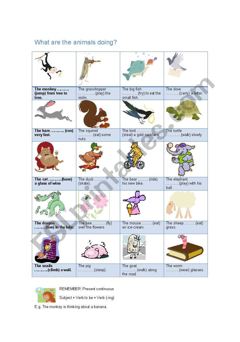 What are the animals doing? worksheet