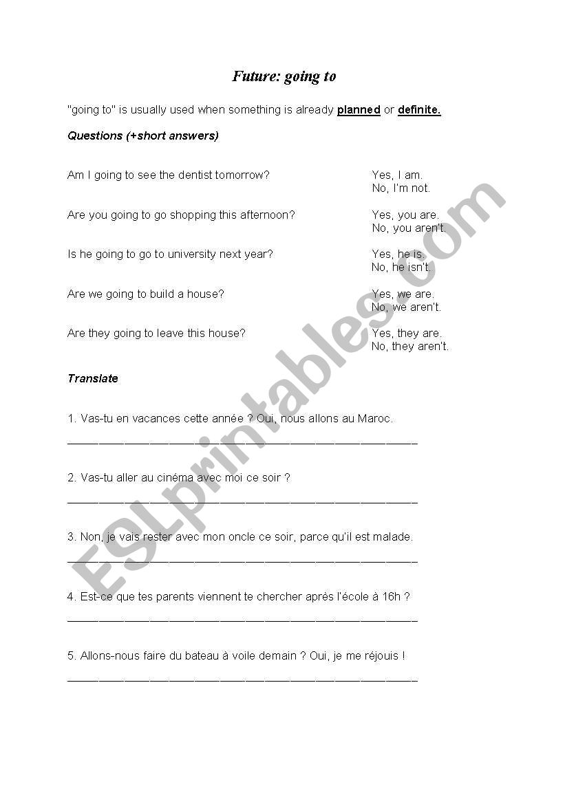 Future: going to (questions) worksheet