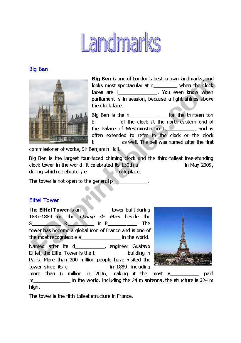 landmarks worksheet