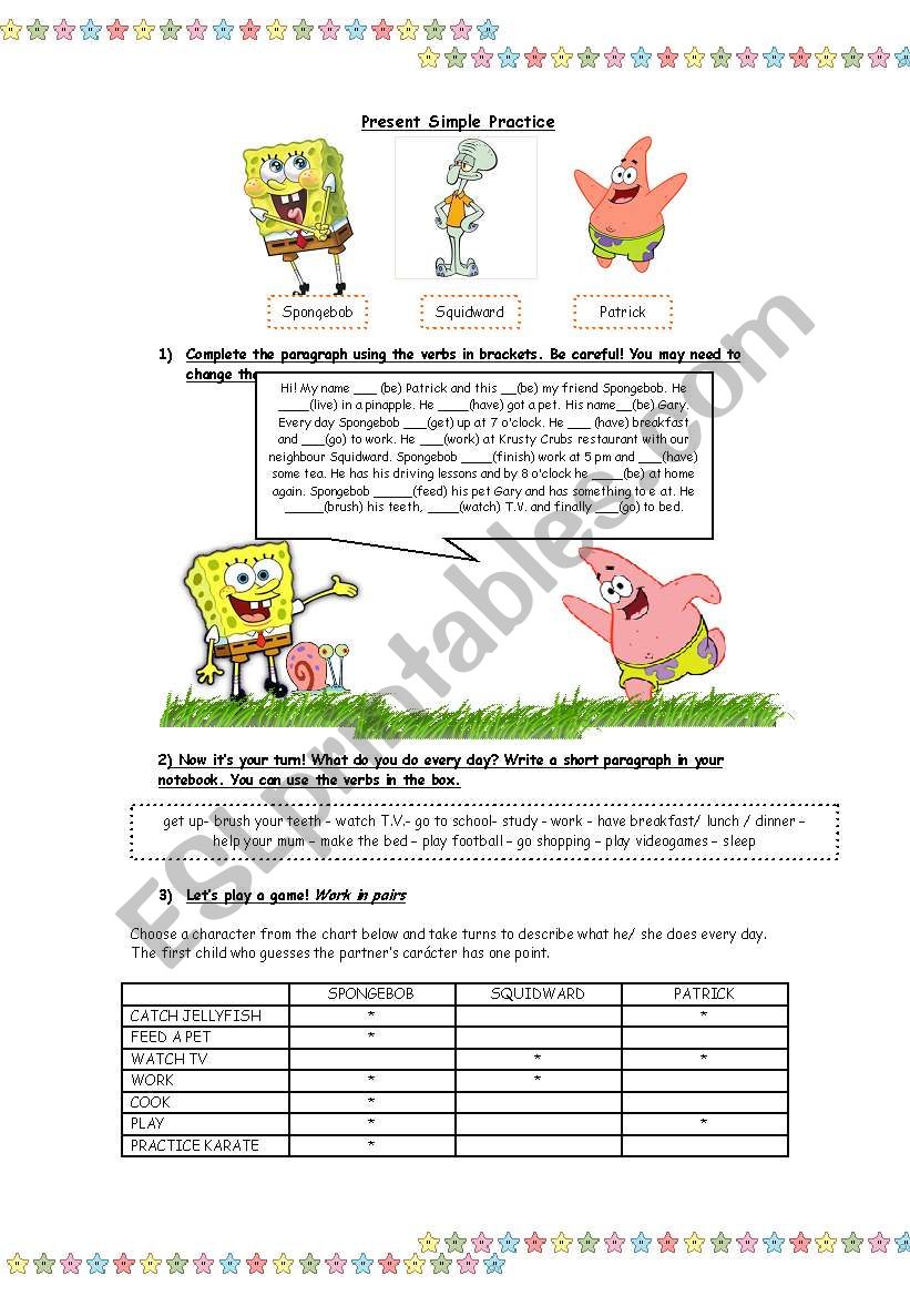 Spongebob - Simple present  worksheet