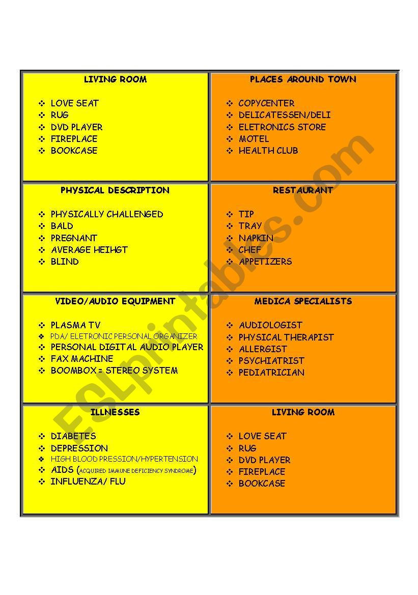 TABOO - PRE INTERMEDIATE _ 16 CARDS