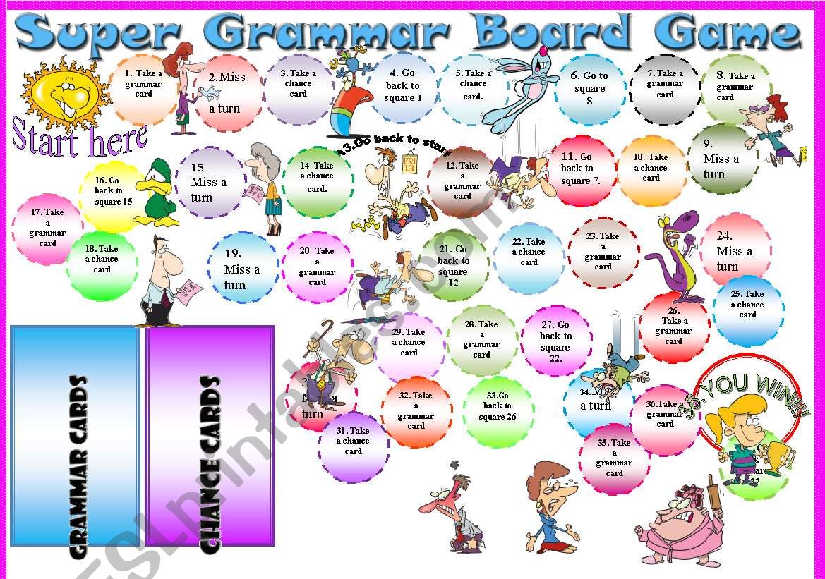 sssSUPERrrrrr GRAMMAR BOARD GAME!!! 5 pages (tasks, rules and everything) =)