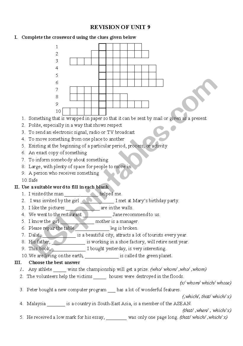 Exercises for unit 9 English 11