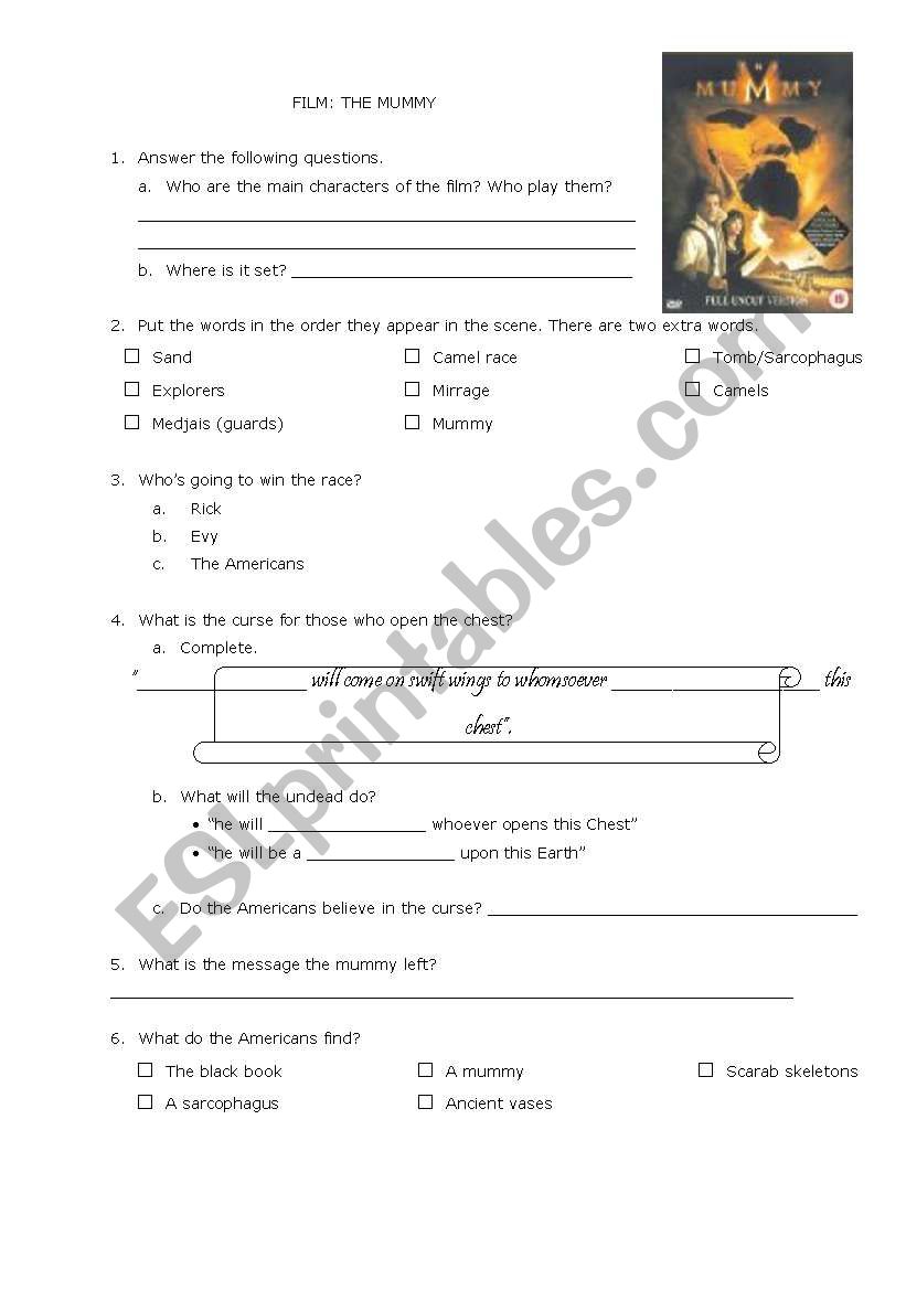 Movie: The Mummy worksheet