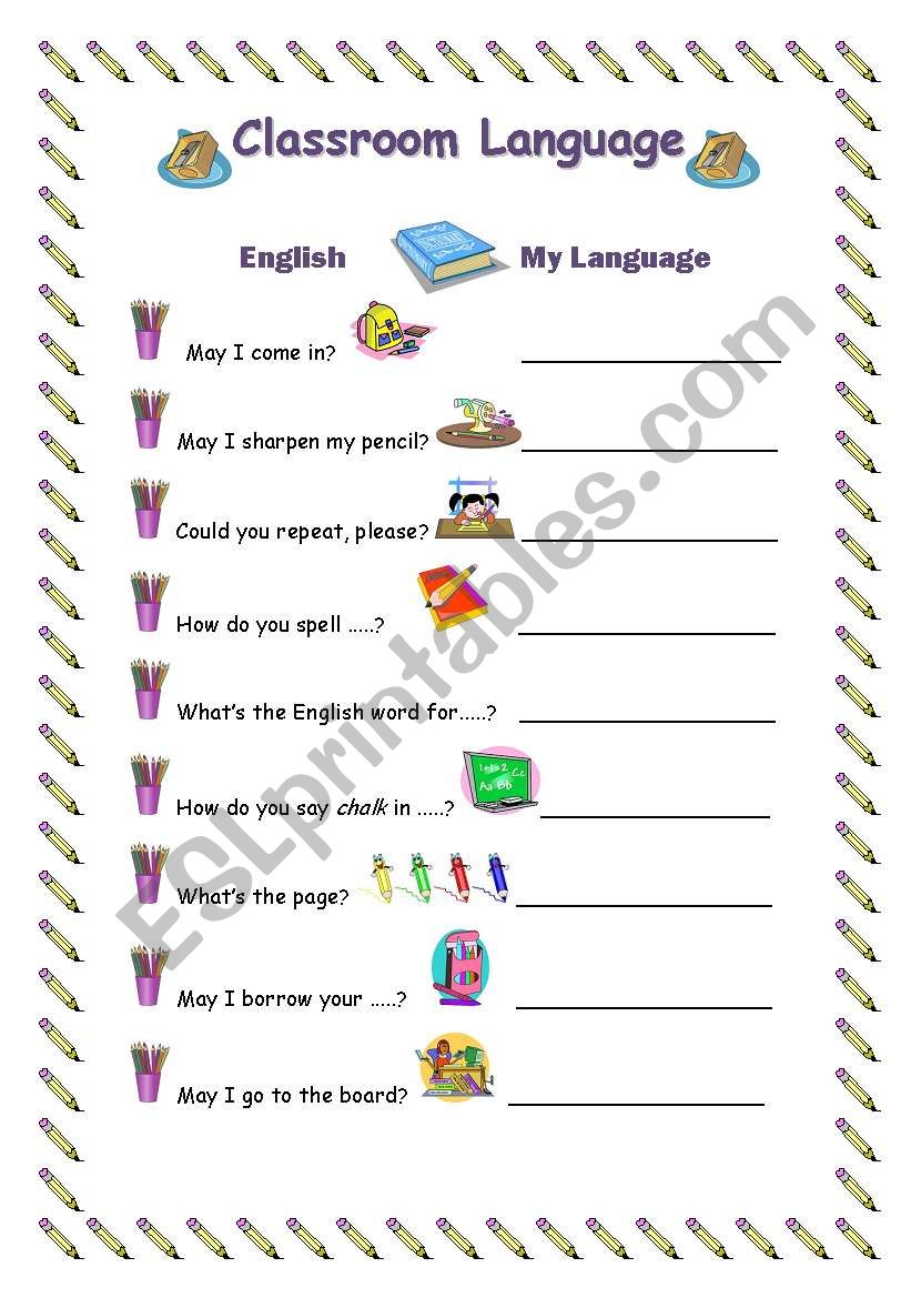 Classroom Language worksheet