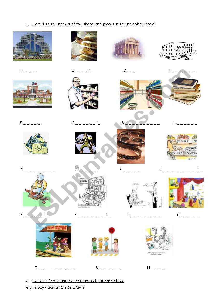 Shops worksheet