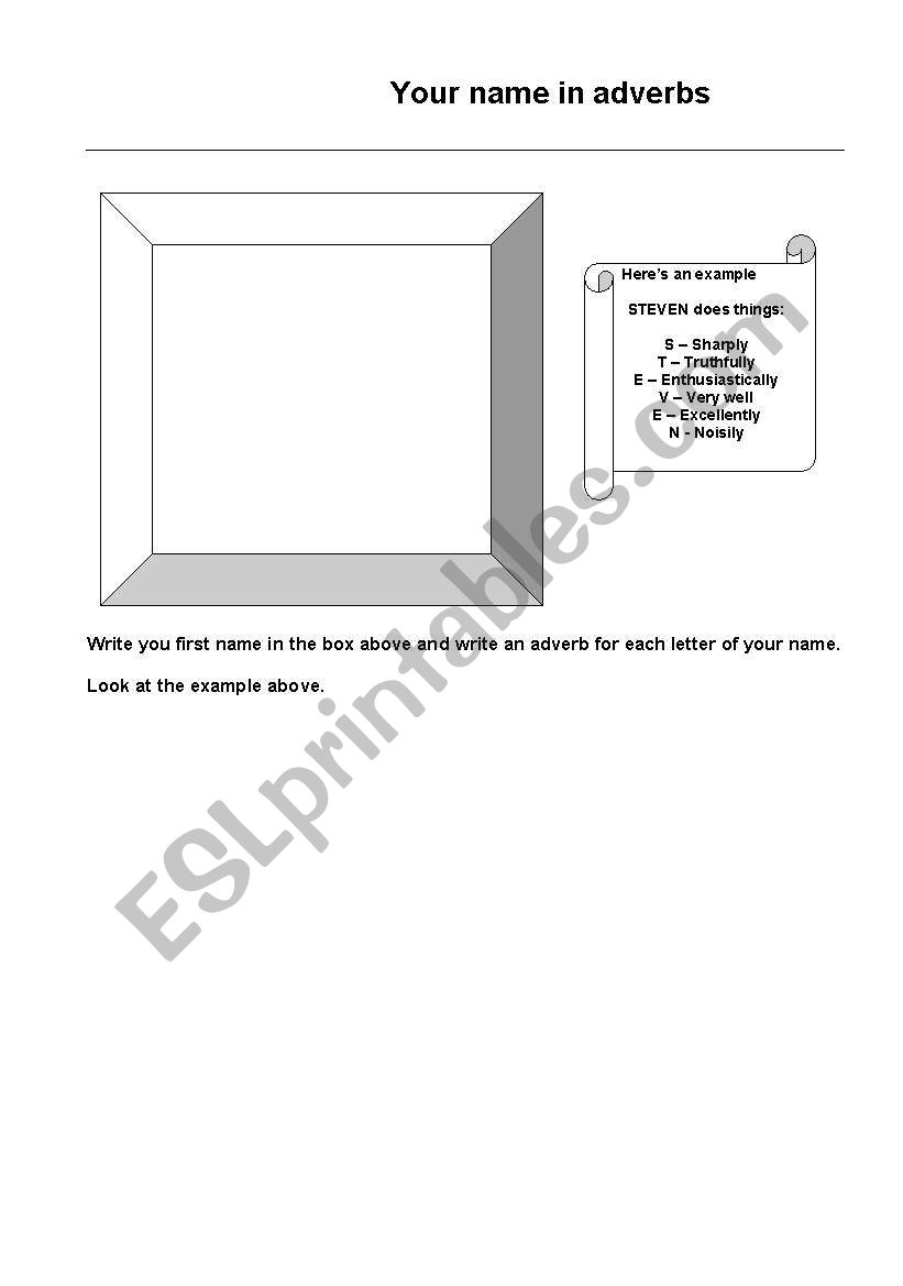 Your name in adverbs worksheet
