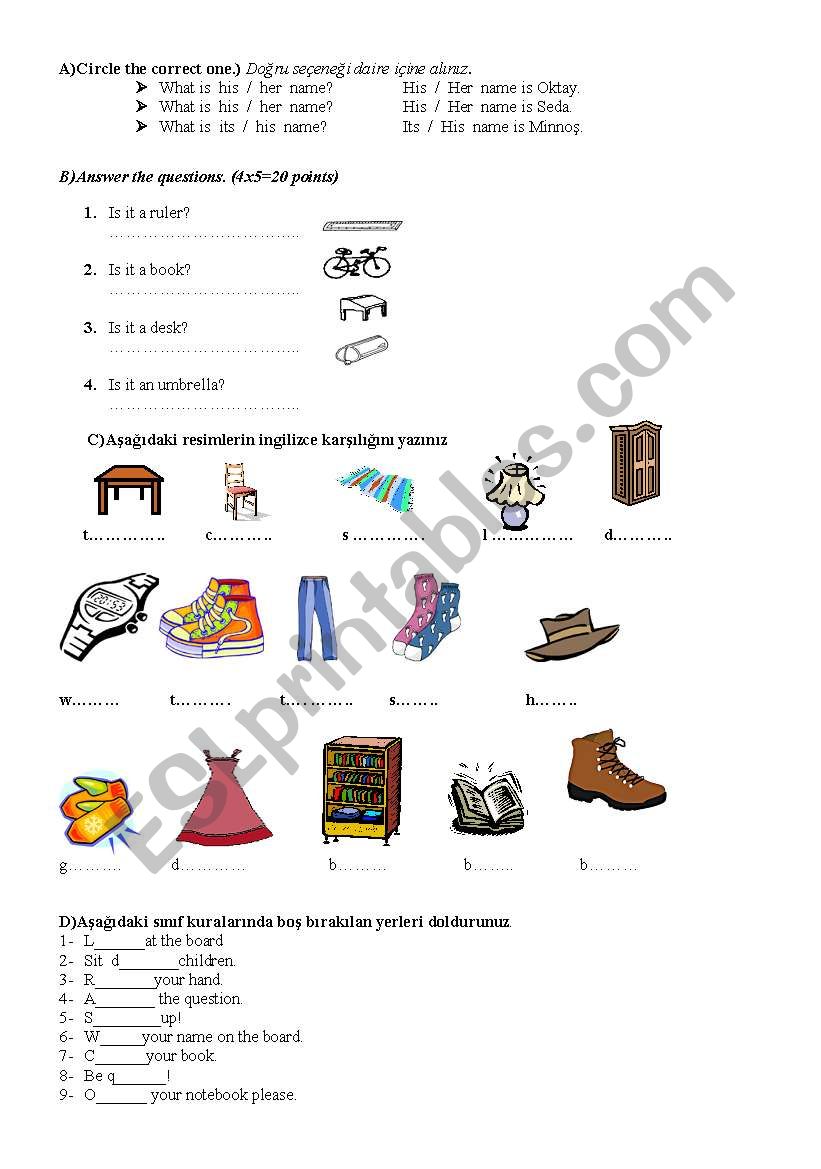 4th grade exam worksheet