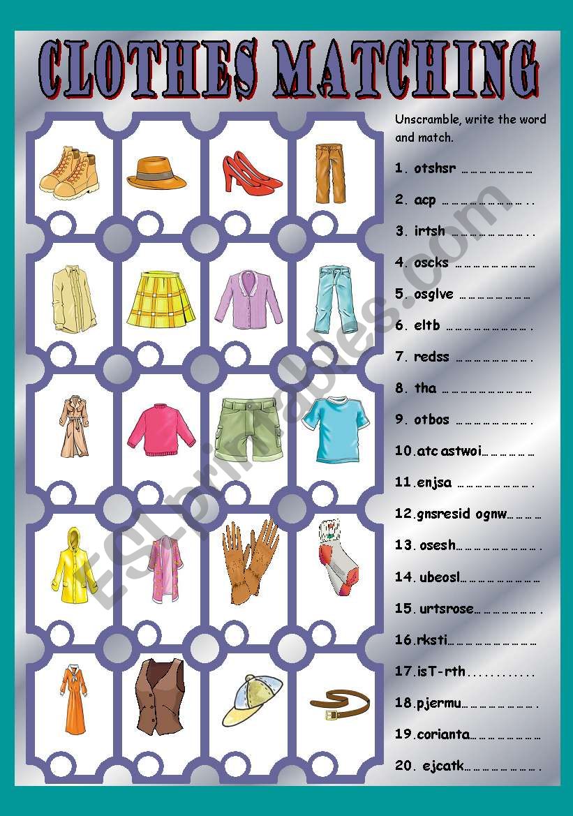 Clothes matching worksheet