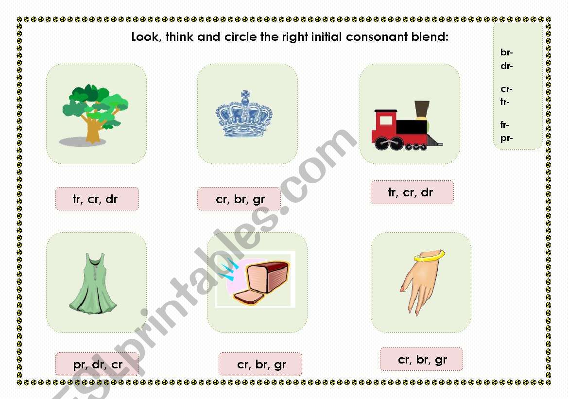 Initial consonant blends worksheet