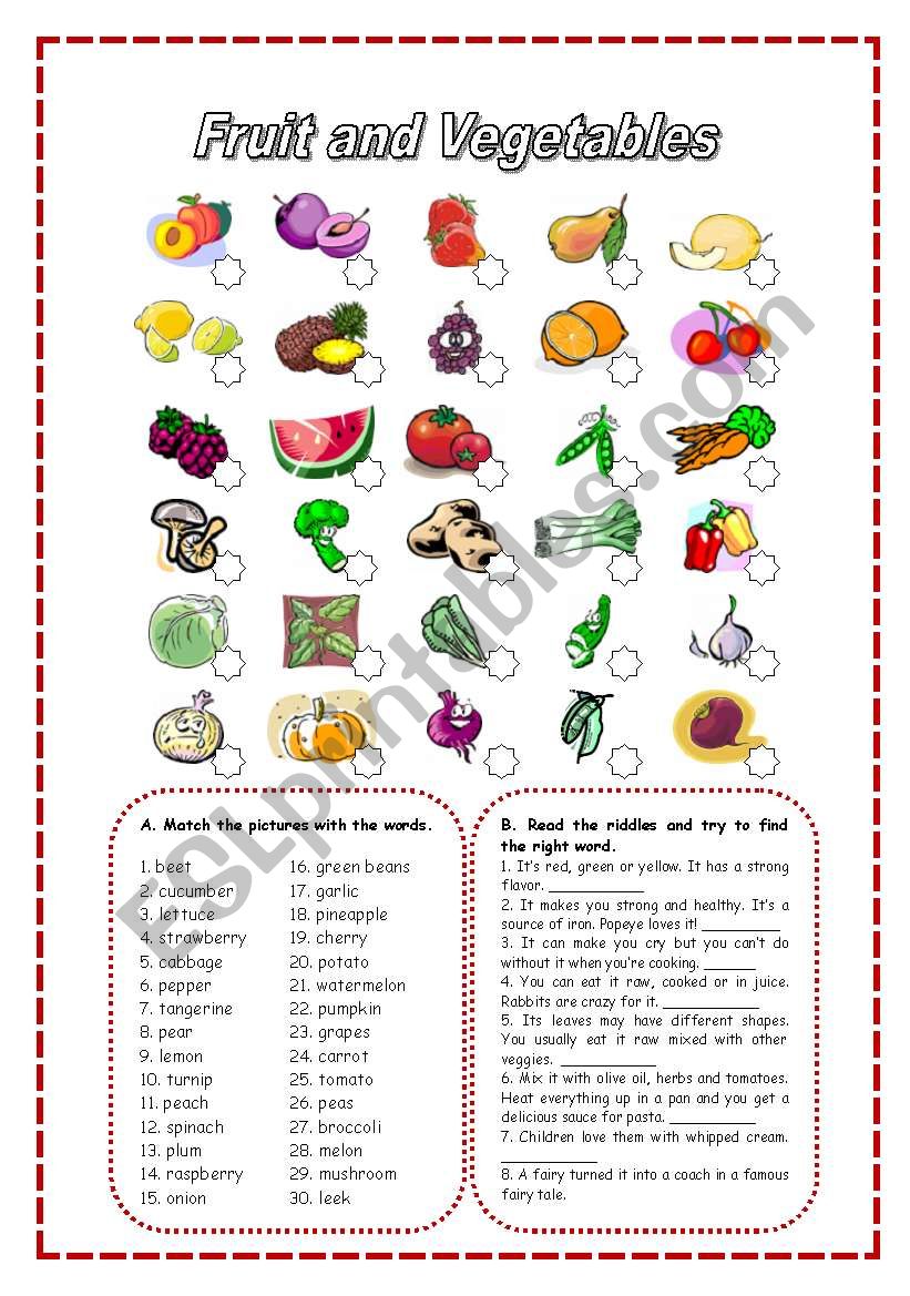 FRUIT AND VEGETABLES worksheet