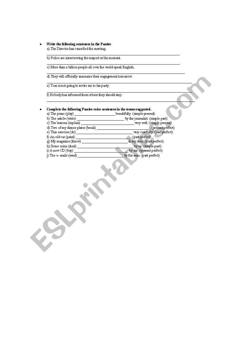 Worsheet passive voice 2 worksheet