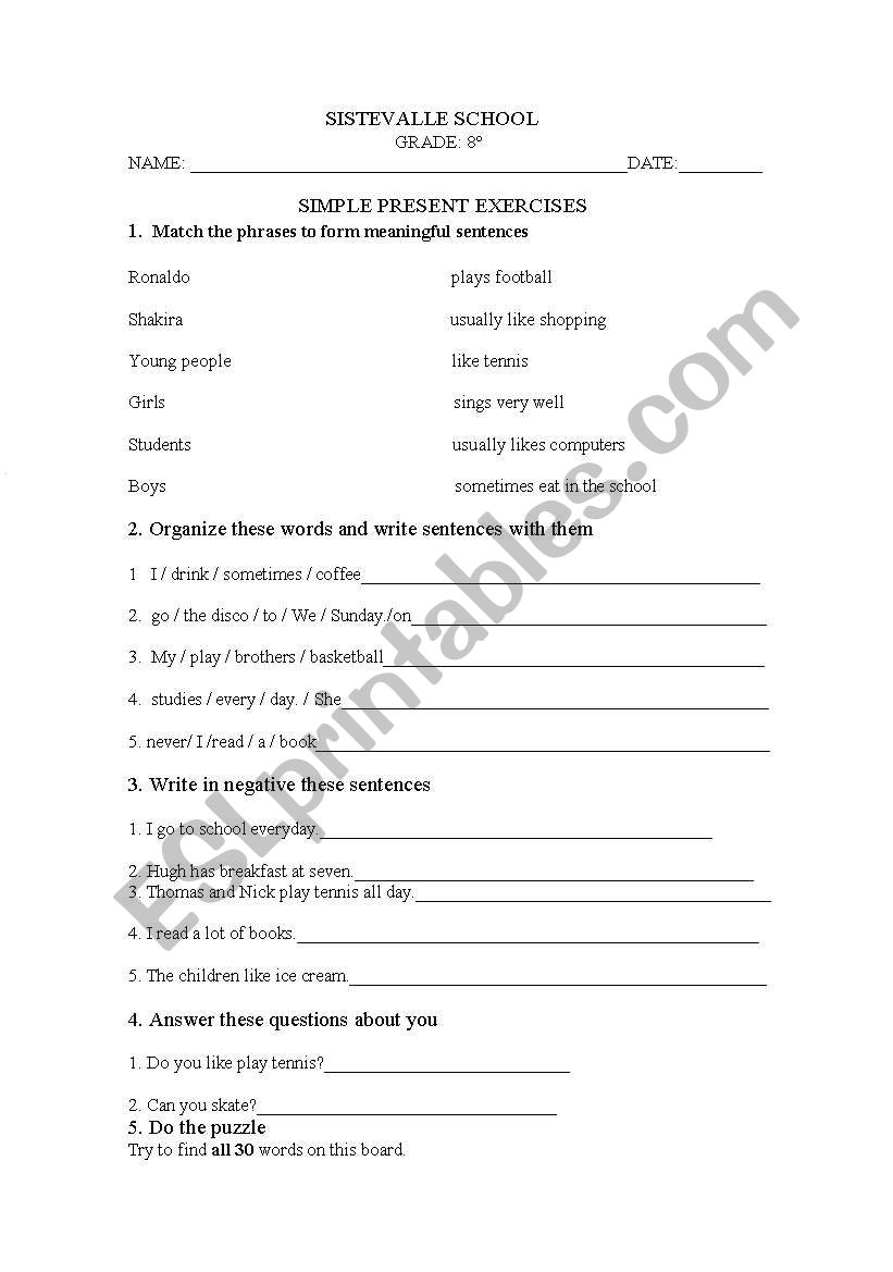 present simple exercises worksheet
