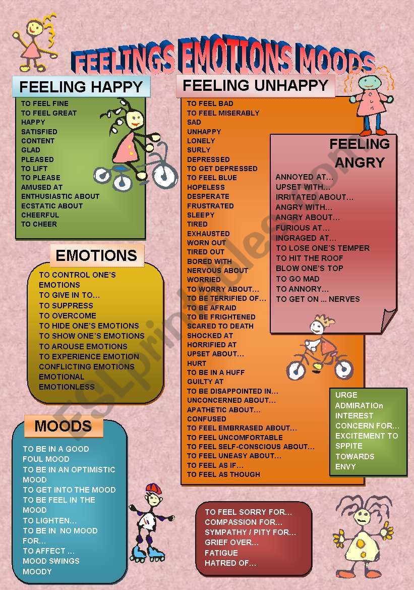 FEELENGS - EMOTIONS - MOODS - ESL worksheet by alekoty