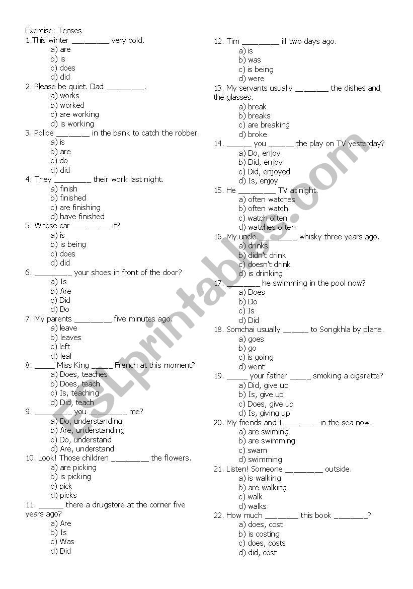 Tenses worksheet