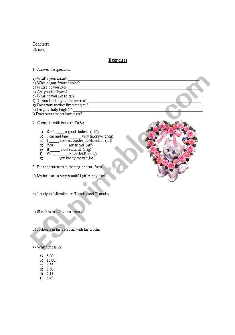 verb to be worksheet