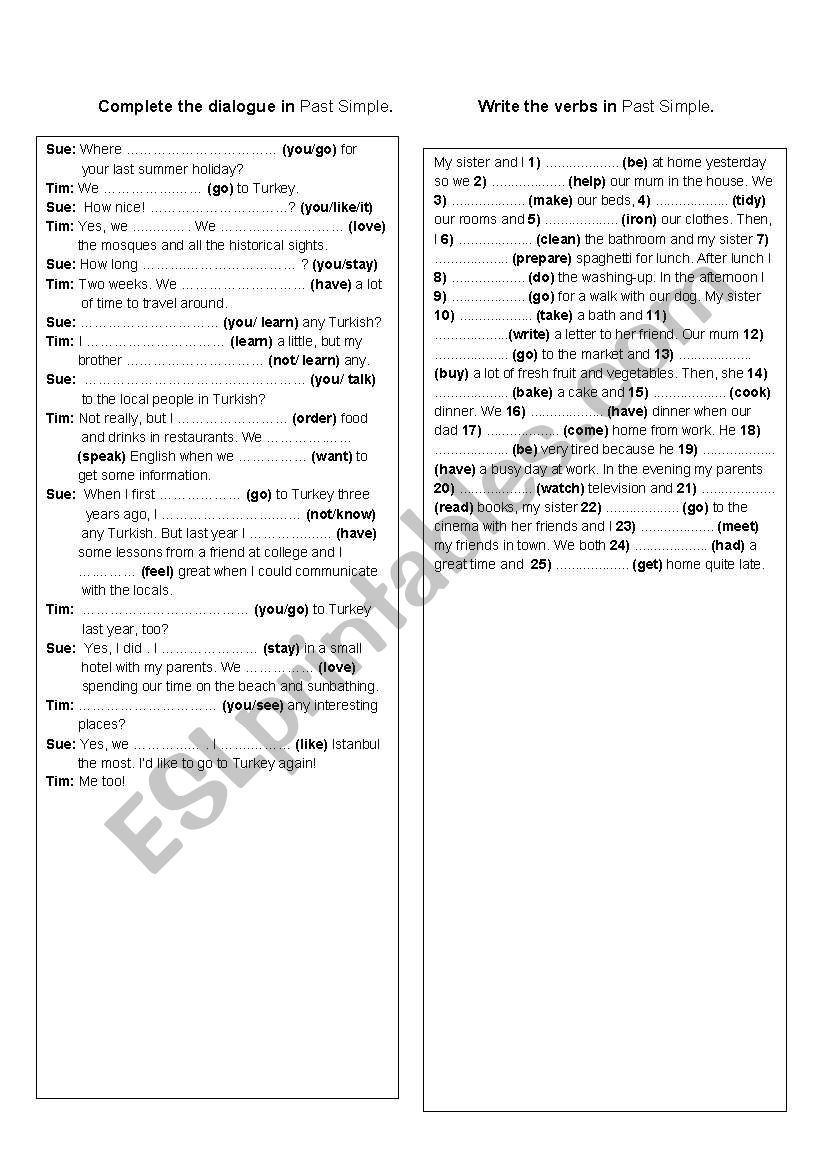 past simple worksheet