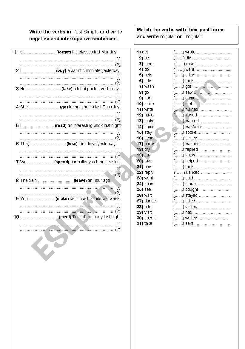 simple past worksheet