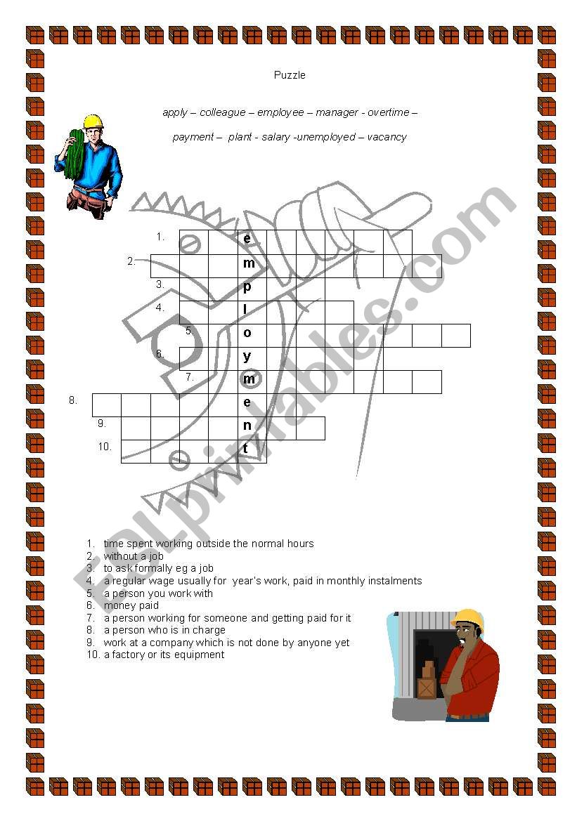 puzzle employment worksheet