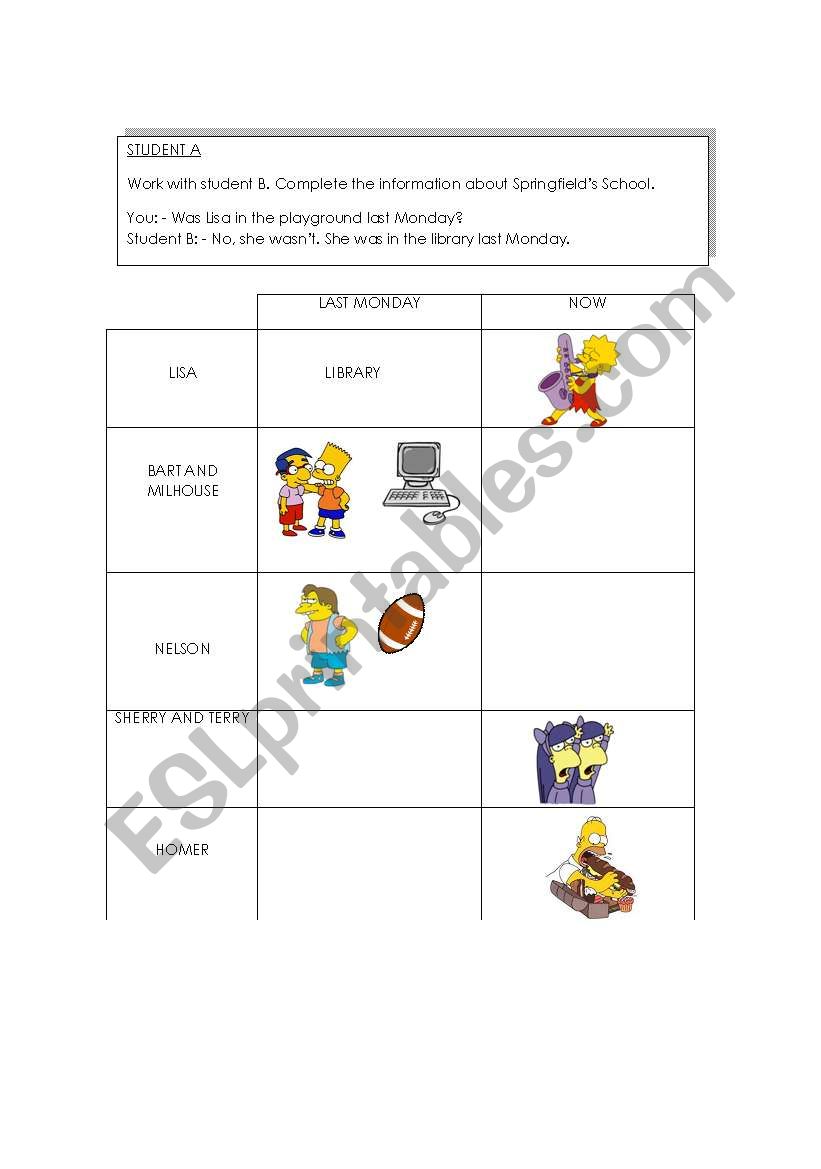 Past simple verb to be - Pair work