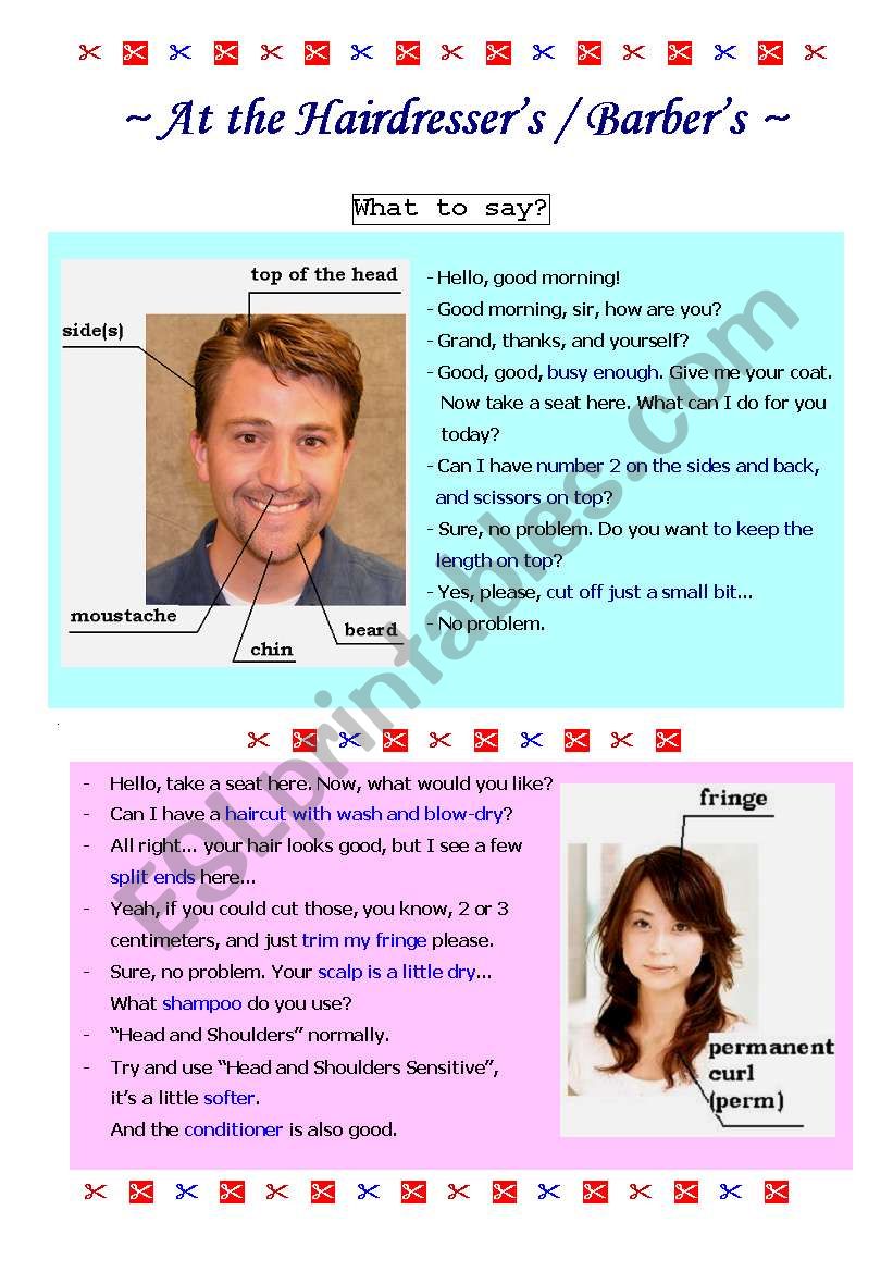 At the Hairdresser´s/Barber´s ESL worksheet by Lana.