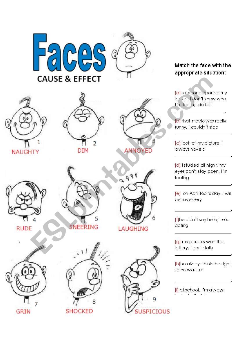 Faces: Cause & Effect (adjectives-nouns-ing)