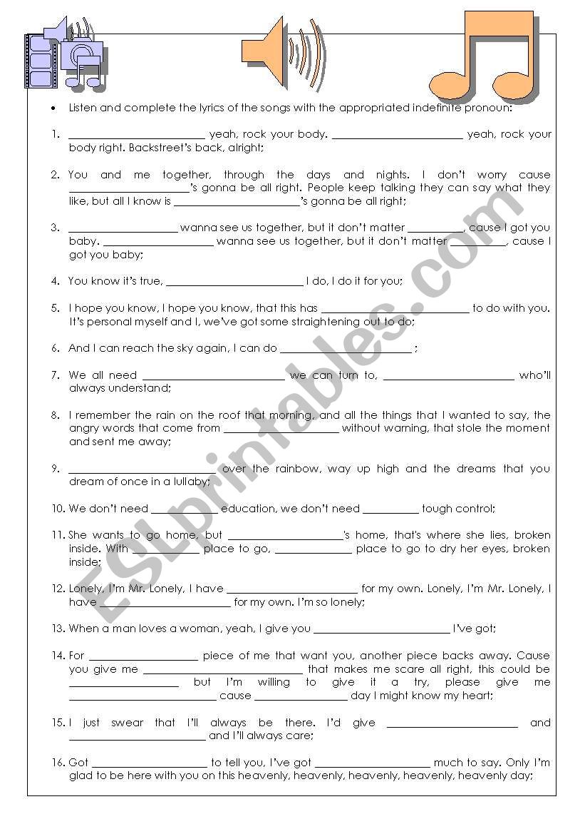 Some / Any / No and Compounds worksheet