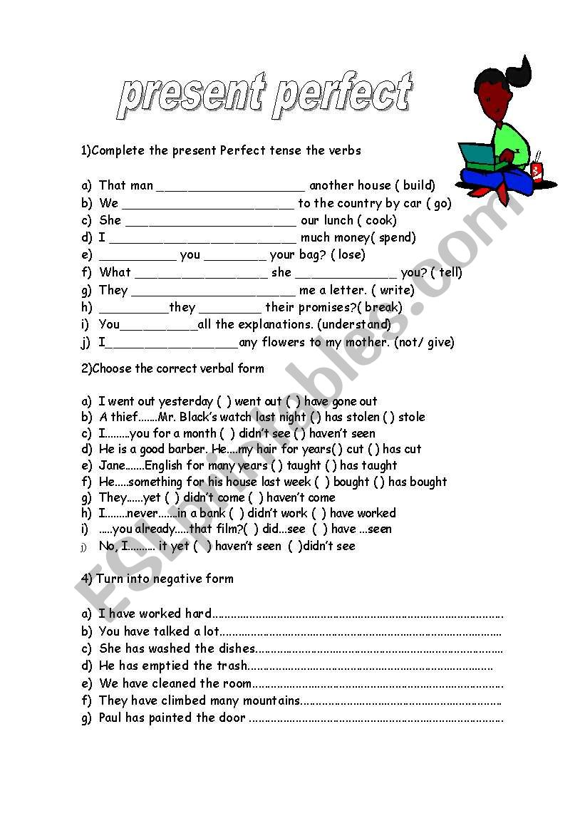 present perfect  worksheet