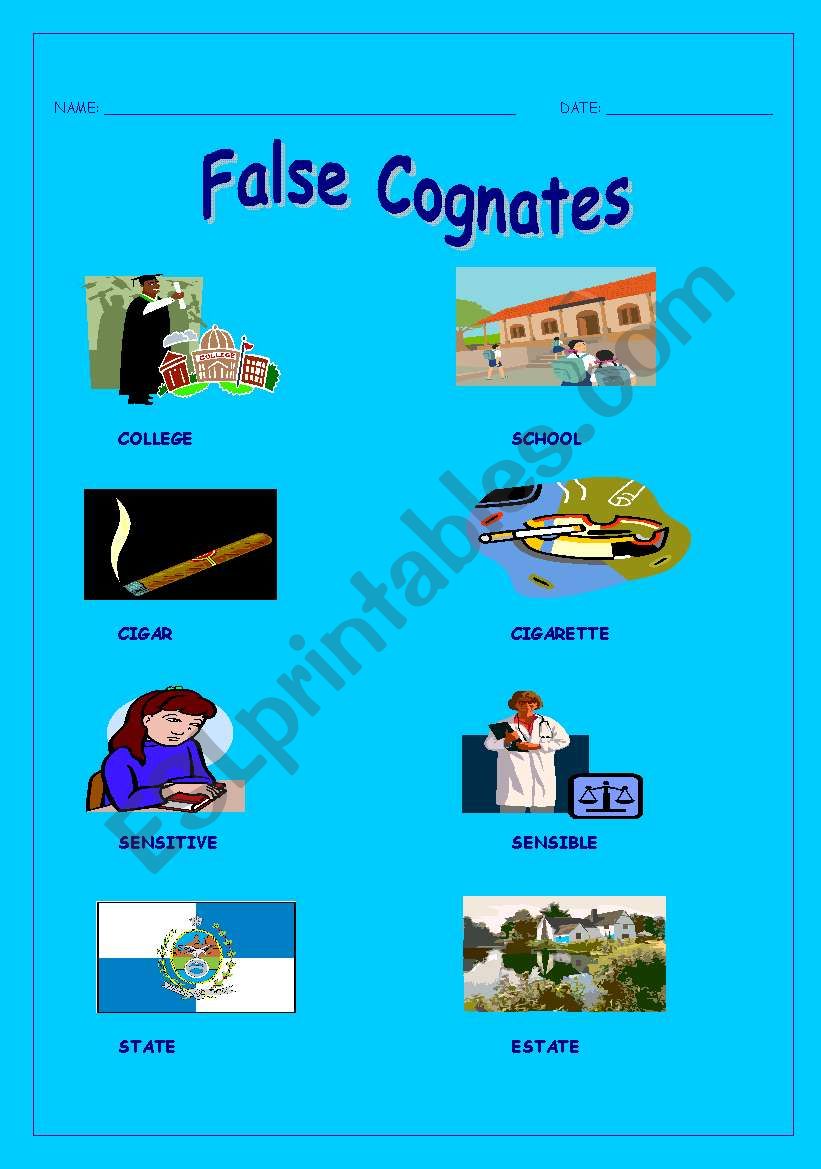 False cognates worksheet