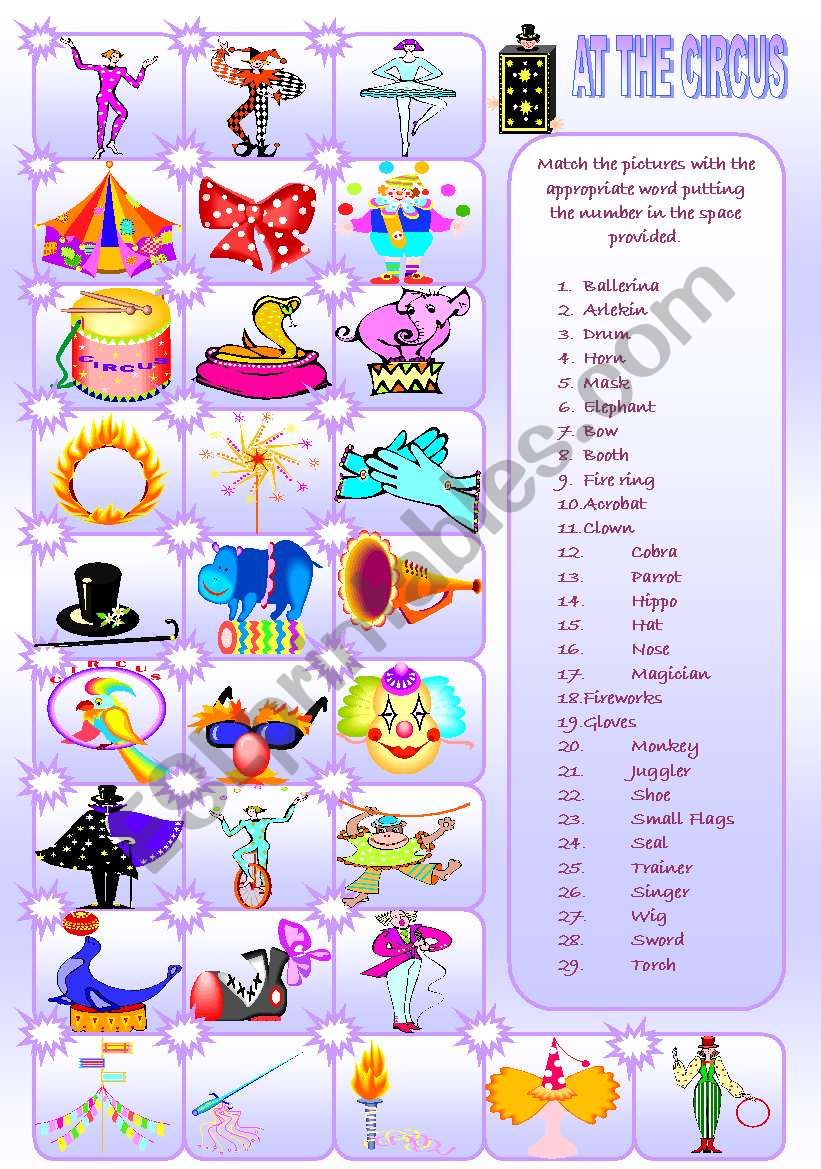 AT THE CIRCUS MATCHING PRINTABLE