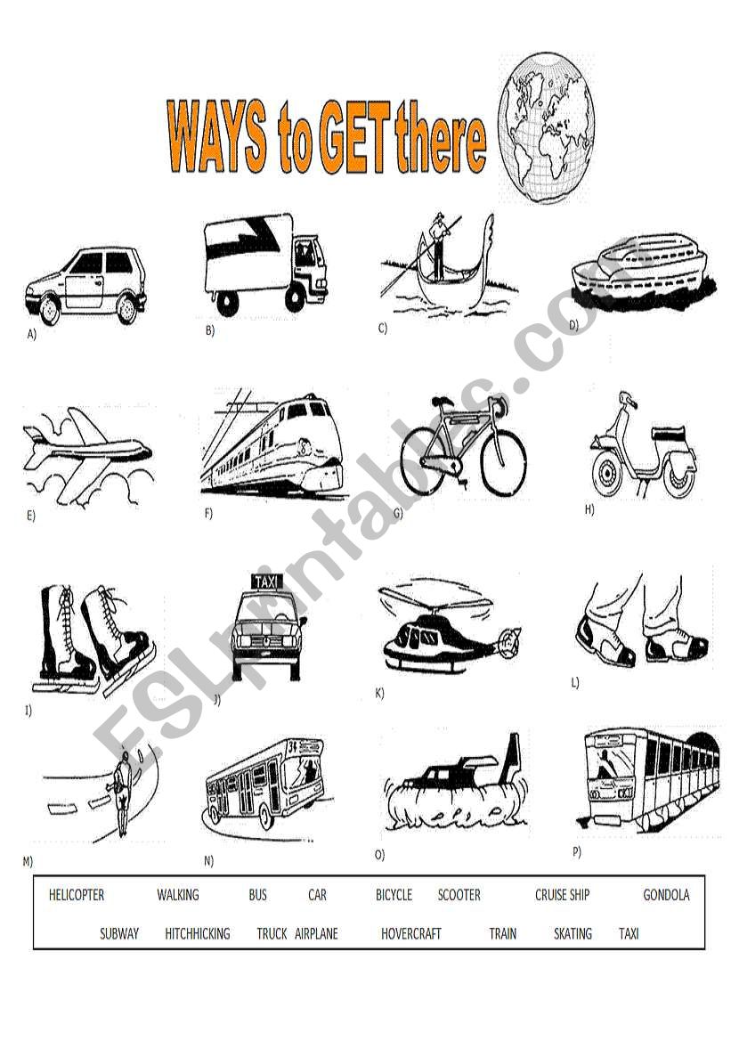 Ways to Get there (transport) worksheet