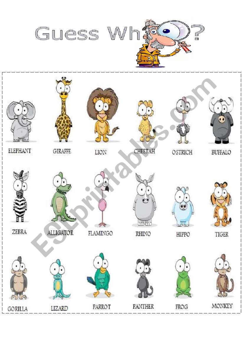 GUESS WHO (ANIMALS) Sheet 1 worksheet