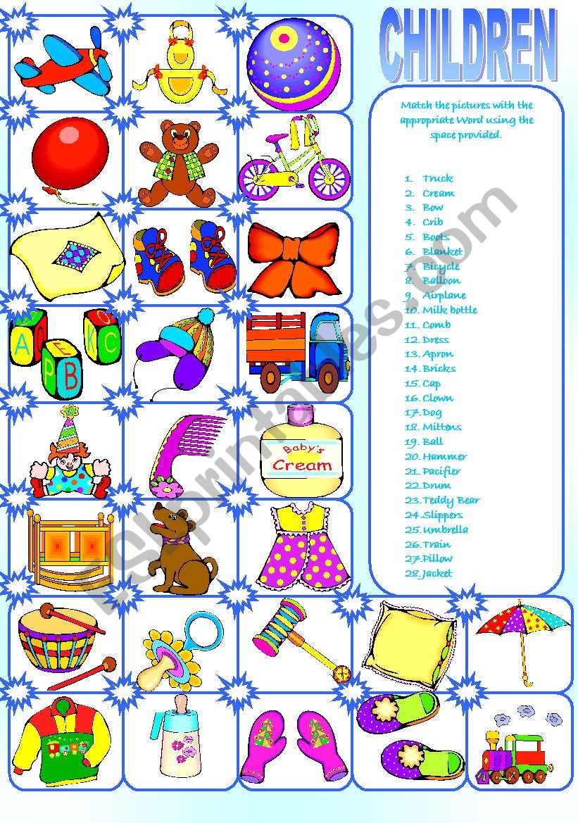 CHILDREN OBJECTS MATCHING worksheet