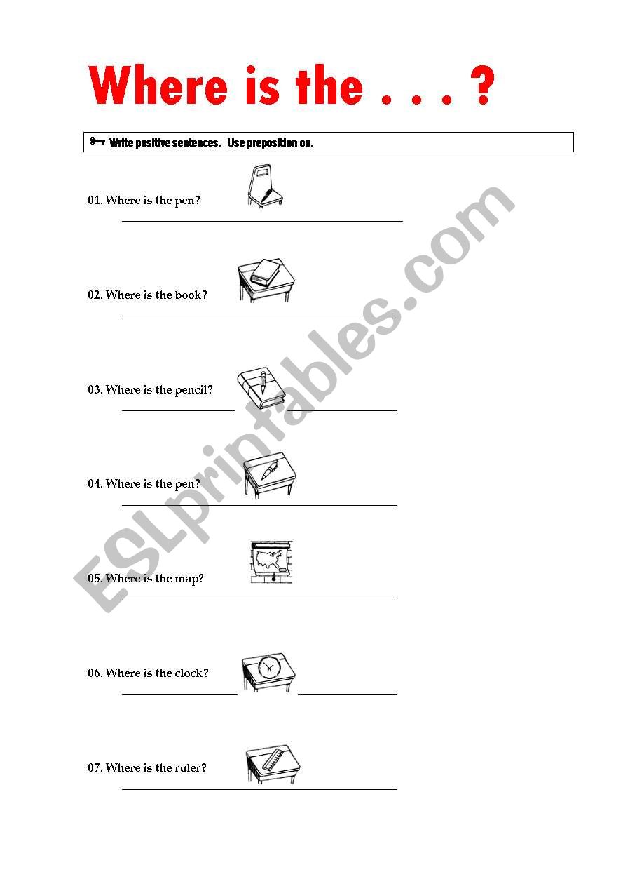 preposition on worksheet