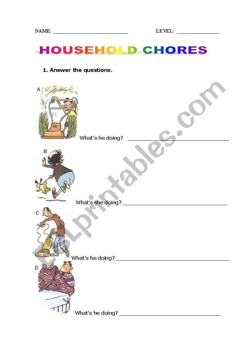 Household chores worksheet